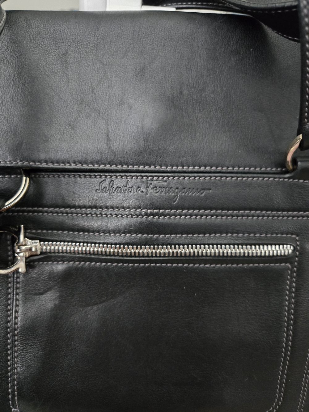 Salvatore Ferragamo Black Leather Messenger Bag And Wallet